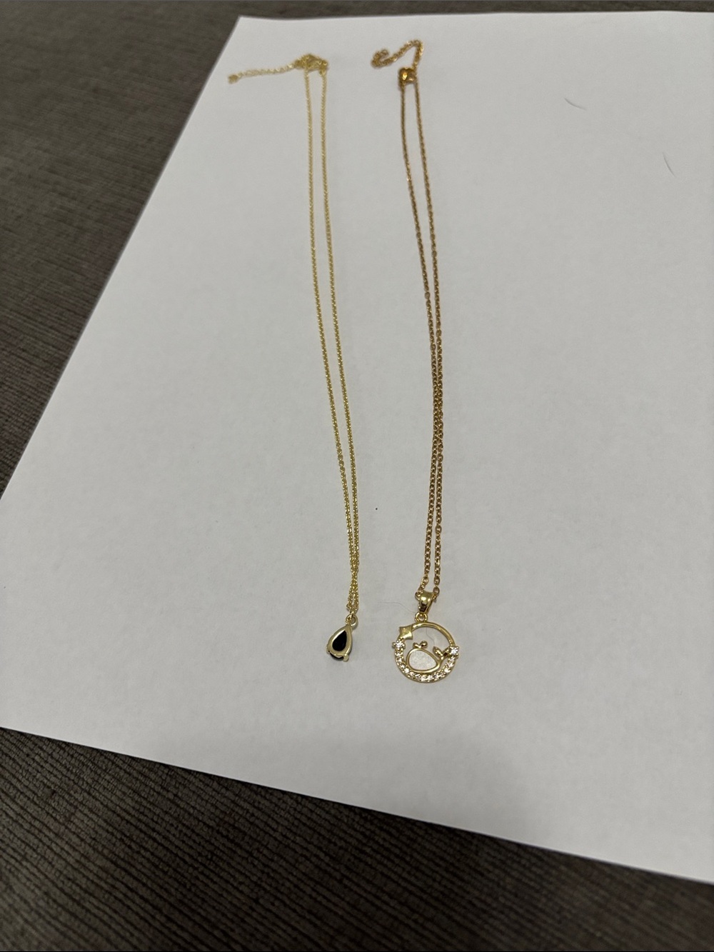 Gold Tone Teardrop and Circle Pendant Necklaces -18 inch